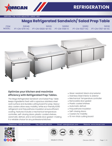 Omcan 50130 - 71″ Three (3) Door Mega Top Refrigerated Prep Table, 19.5 cu.ft. (552 L), Stainless Steel