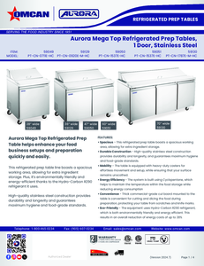 Omcan 59050 - Aurora 47″ Two (2) Door Mega Refrigerated Prep Table, 9.5 cu.ft. (269 Liter), Stainless Steel