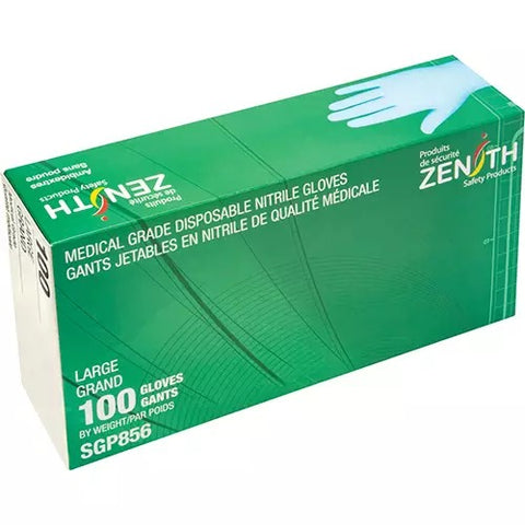 Zenith SGP856 - Puncture-Resistant Medical-Grade Disposable Gloves, Large, Nitrile, 3.5-mil, Powder-Free, Blue, Class 2