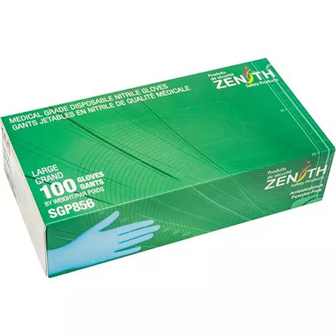 Zenith SGP856 - Puncture-Resistant Medical-Grade Disposable Gloves, Large, Nitrile, 3.5-mil, Powder-Free, Blue, Class 2