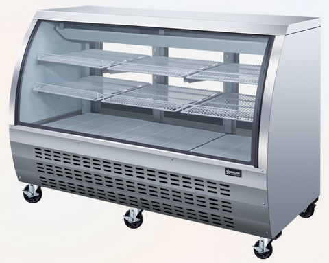 Omcan 50085 - 64″ Two (2) Shelf Floor Refrigerated Showcase, 22 cu.ft. (620 L), Stainless Steel