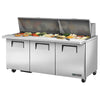 True TSSU-72-30M-B-ST-HC - 72" Mega Top Refrigerated Prep Table with Three Doors