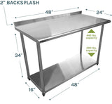 VacMaster Steel 24" X 48" 18-Gauge Stainless Steel Work Table with 2" Backsplash