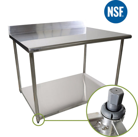 VacMaster Steel 36" X 48" 18-Gauge Stainless Steel Work Table with 4" Backsplash