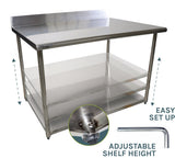 VacMaster Steel 36" X 48" 18-Gauge Stainless Steel Work Table with 4" Backsplash