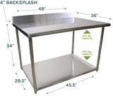 VacMaster Steel 36" X 48" 18-Gauge Stainless Steel Work Table with 4" Backsplash