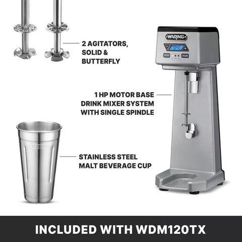 Waring Commercial WDM120TX - Single Spindle Drink Mixer with Three Speeds & Timer