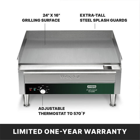 Waring Commercial WGR240X - 24" Electric Griddle - 240v, 3.3 kW