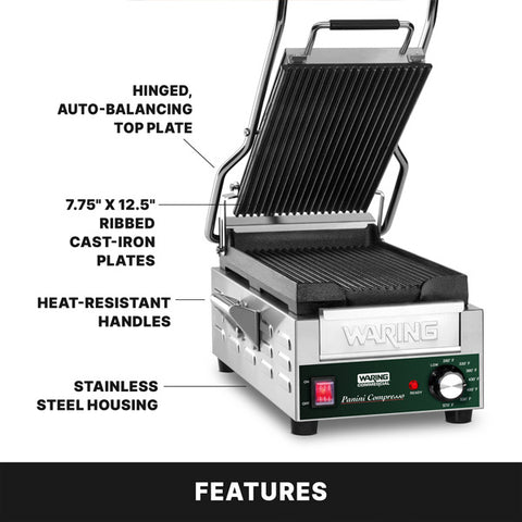 Waring Commercial WPG200 - 7.75" x 14.5" Grooved Panini Grill