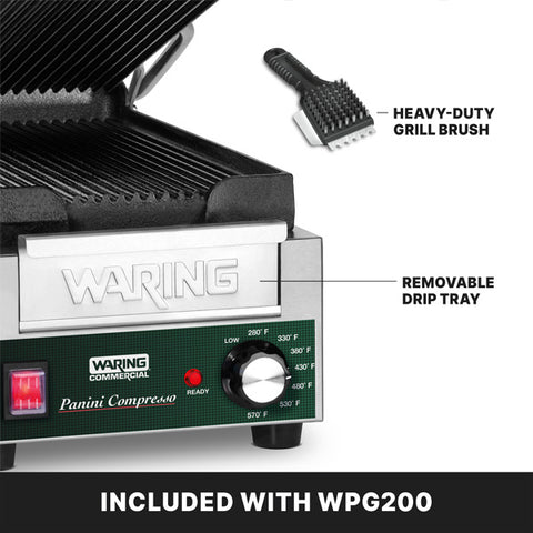 Waring Commercial WPG200 - 7.75" x 14.5" Grooved Panini Grill