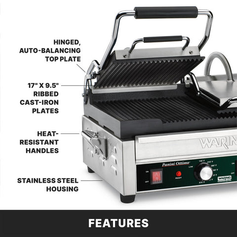 Waring Commercial WPG300 - 17" x 9.25" Grooved Double Panini Grill