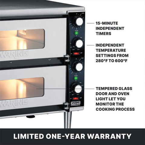 Waring Commercial WPO350 - Electric Countertop Pizza Double Deck Oven - 14" x 14" x 3.5" Deck