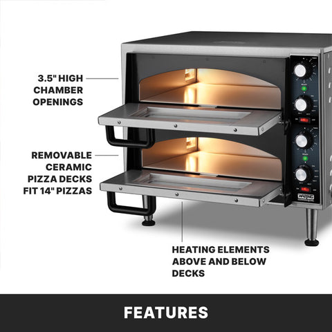 Waring Commercial WPO350 - Electric Countertop Pizza Double Deck Oven - 14" x 14" x 3.5" Deck