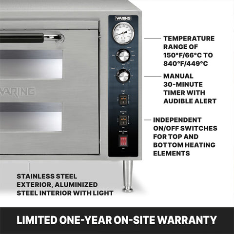 Waring Commercial WPO700 - Electric Double Deck Single Chamber Countertop Pizza Oven - 18" x 18" Decks