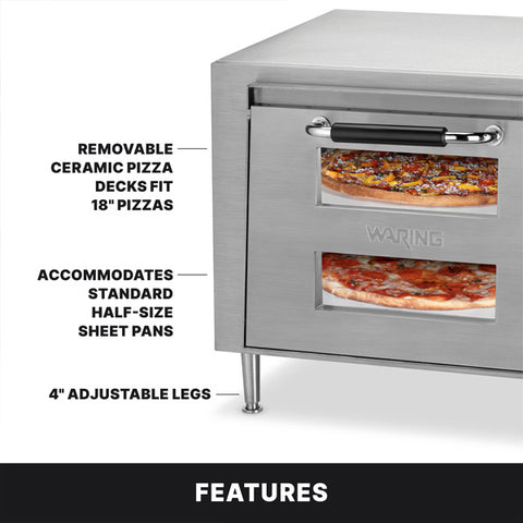 Waring Commercial WPO700 - Electric Double Deck Single Chamber Countertop Pizza Oven - 18" x 18" Decks