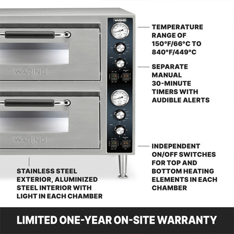 Waring Commercial WPO750 - Electric Double Deck Countertop Pizza Oven - 18" x 18" x 4" Decks