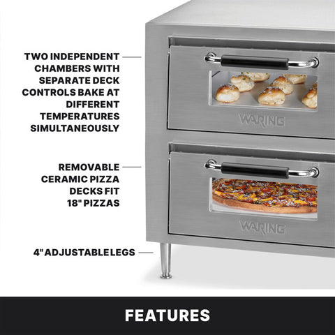 Waring Commercial WPO750 - Electric Double Deck Countertop Pizza Oven - 18" x 18" x 4" Decks