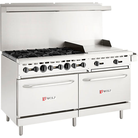 Wolf by Vulcan WX60F-6B24G - 60" Commercial Gas Range with 6 Open Burners, 2 Ovens and 24" Griddle