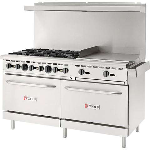 Wolf by Vulcan WX60F-6B24G - 60" Commercial Gas Range with 6 Open Burners, 2 Ovens and 24" Griddle