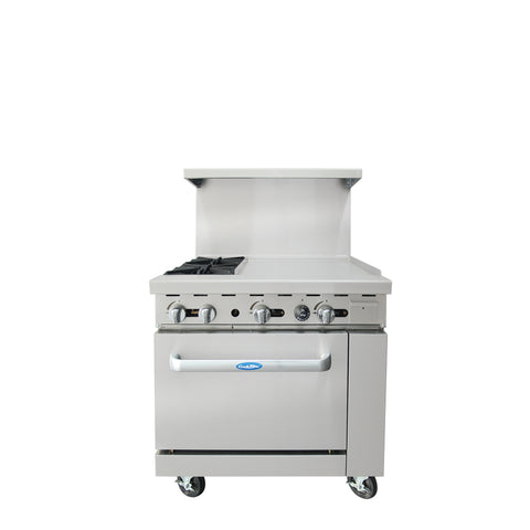 Atosa AGR-2B24GR — 36″ Gas Range with Two (2) Open Burners & 24″ Griddle