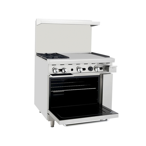 Atosa AGR-2B24GR — 36″ Gas Range with Two (2) Open Burners & 24″ Griddle