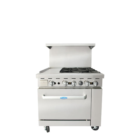 Atosa AGR-4B12GL — 36″ Gas Range with Four (4) Open Burners & 12″ Griddle