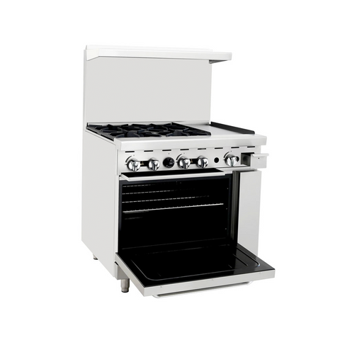 Atosa AGR-4B12GL — 36″ Gas Range with Four (4) Open Burners & 12″ Griddle