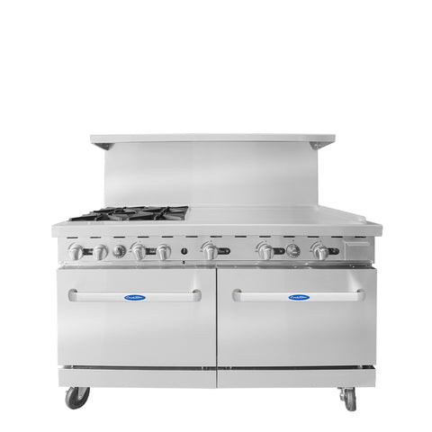 Atosa AGR-4B36GR — 60″ Gas Range with Four (4) Open Burners & 36″ Griddle