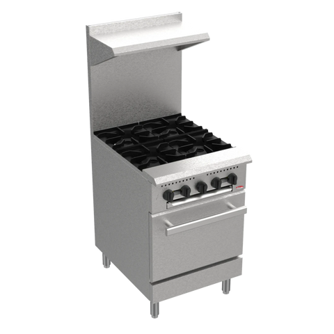 BakeMax America BAS24O 24 Inch Wide 4-Burner Commercial Gas Range with Bakery Oven