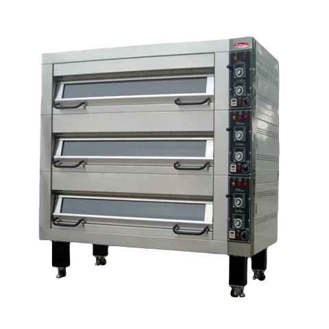 BakeMax BMSD003 Three Deck One Pan Wide Floor Model Electric Artisan Stone Deck Oven