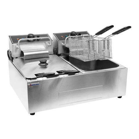 Omcan 34868 - 6 qt (7 Liters) Double Countertop Electric Fryer – 110V, 1Ph, 1350W (x2)