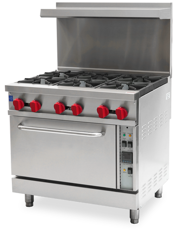 Omcan 47450 - 36″ Commercial Gas Range 6 Burners and Convection Oven 211,000 BTU – Liquid Propane