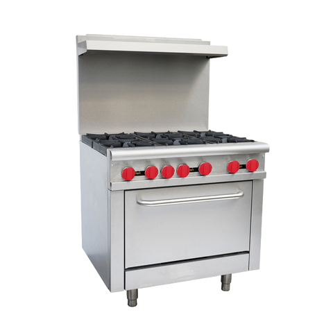 Omcan 43151 - 36″ Commercial Gas Range 6 Burners and Standard Oven 211,000 BTU – Natural Gas