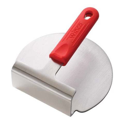Winco SWS-6 - One-Piece 18/8 Stainless Steel Smashed Burger Press with Red Silicone Sleeve