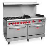 Omcan 46028 - 60″ Commercial Gas Range with 6 Burners, 24″ Griddle and 2 Standard Ovens 282,000 BTU – Natural Gas
