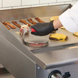 Winco SWS-6 - One-Piece 18/8 Stainless Steel Smashed Burger Press with Red Silicone Sleeve
