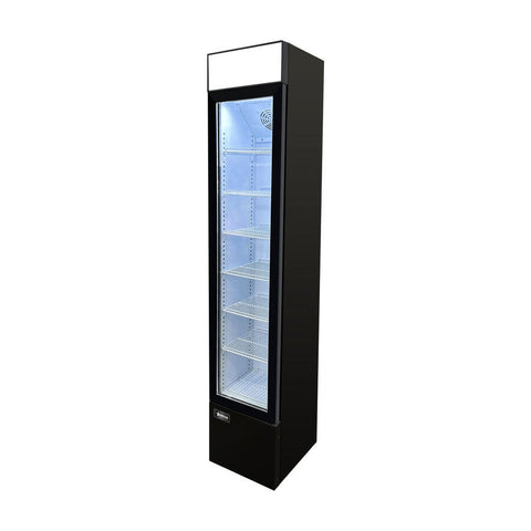 Omcan 48275 - 14″ Slim One (1) Glass Door Display Refrigerator with Lightbox, 3.7 cu.ft. (105 L), Black