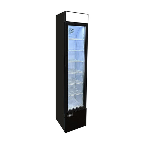 Omcan 48275 - 14″ Slim One (1) Glass Door Display Refrigerator with Lightbox, 3.7 cu.ft. (105 L), Black
