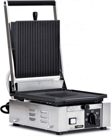 Omcan 11375 - Trento 10″ x 9″ Single Panini Grill with Top and Bottom Grooved Grill Surface