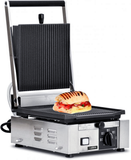 Omcan 11375 - Trento 10″ x 9″ Single Panini Grill with Top and Bottom Grooved Grill Surface