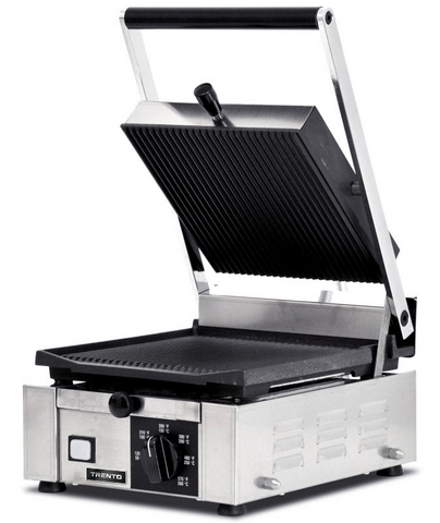 Omcan 11375 - Trento 10″ x 9″ Single Panini Grill with Top and Bottom Grooved Grill Surface