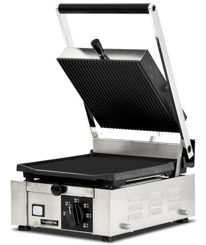 Omcan 11376 - Trento 10″ x 9″ Single Panini Grill with Grooved Top and Smooth Bottom Grill Surface