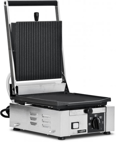 Omcan 11376 - Trento 10″ x 9″ Single Panini Grill with Grooved Top and Smooth Bottom Grill Surface