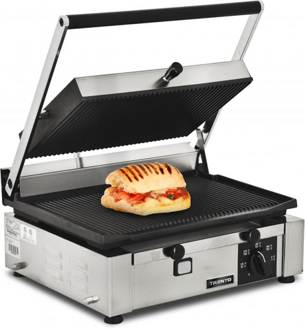 Omcan 11377 - Trento 10″ x 14″ Single Panini Grill with Top and Bottom Grooved Grill Surface