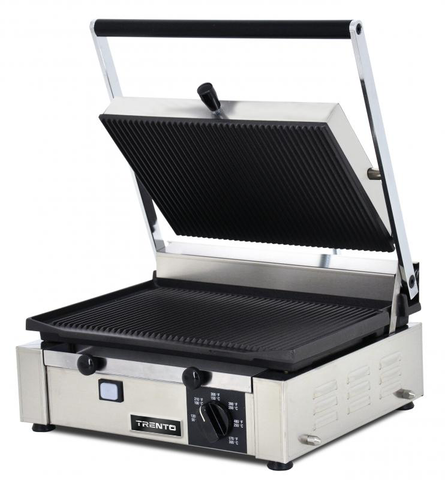 Omcan 11377 - Trento 10″ x 14″ Single Panini Grill with Top and Bottom Grooved Grill Surface