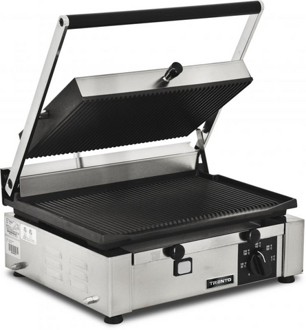 Omcan 11377 - Trento 10″ x 14″ Single Panini Grill with Top and Bottom Grooved Grill Surface