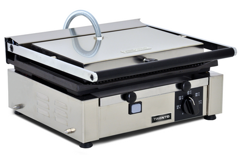 Omcan 11377 - Trento 10″ x 14″ Single Panini Grill with Top and Bottom Grooved Grill Surface