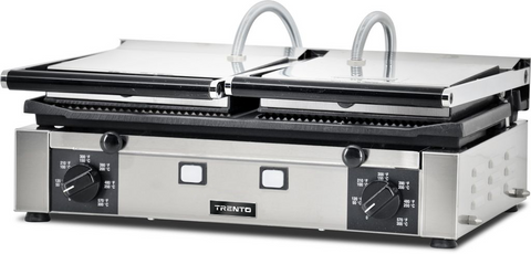 Omcan 11378 - Trento 10″ x 19″ Double Panini Grill with Grooved Top and Bottom Grill Surface