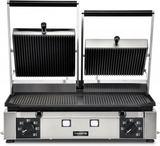 Omcan 11378 - Trento 10″ x 19″ Double Panini Grill with Grooved Top and Bottom Grill Surface
