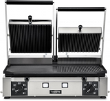 Omcan 11380 - Trento 10″ x 19″ Double Panini Grill with Ribbed Top and 1/2 Grooved and Smooth Bottom Grill Surface